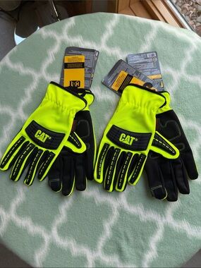 2 Pairs Cat High Vis High Impact Utility Gloves 012250L Black Neon Yellow Mens L
